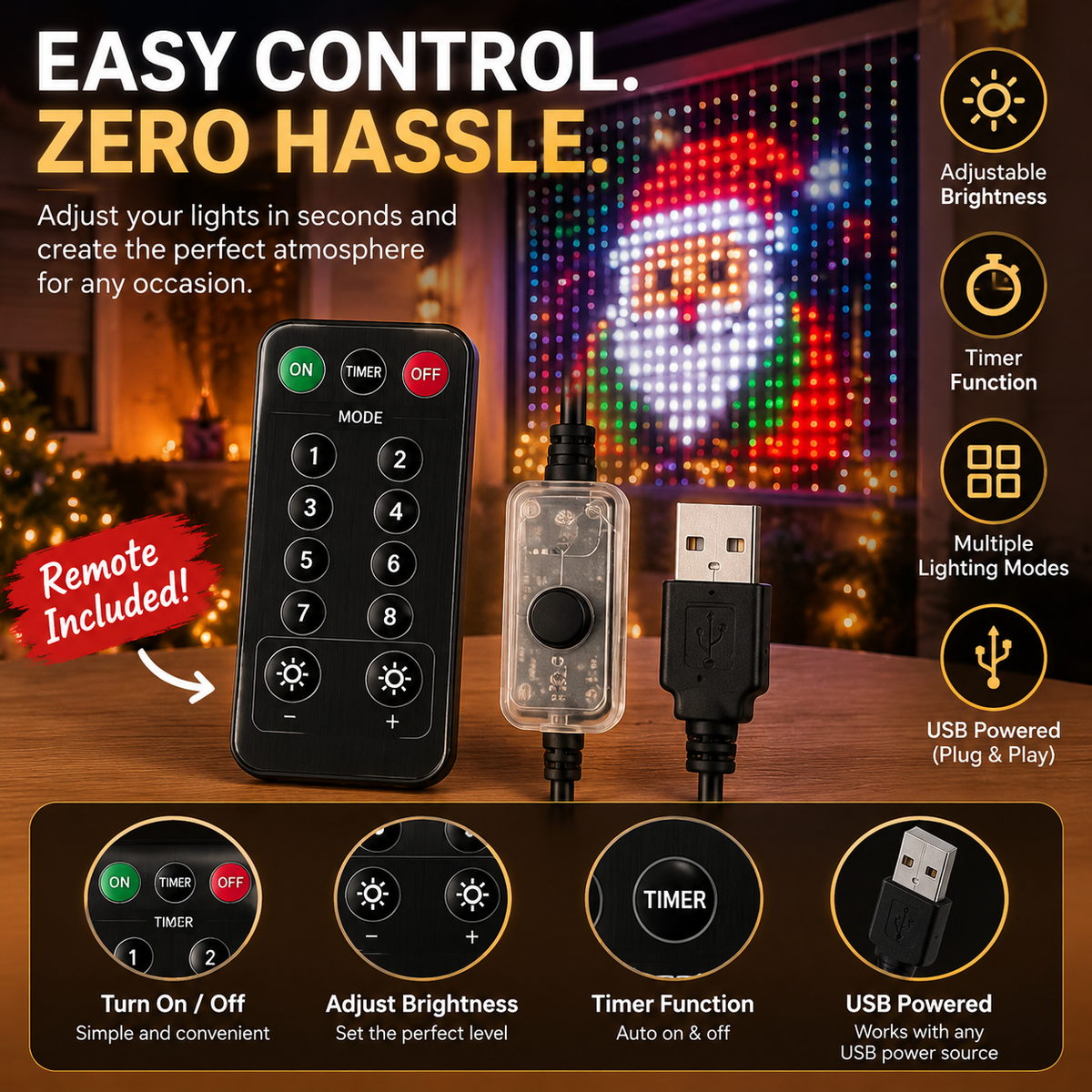 🔥HOT SALE 50% OFF🎁⚡50K+ SOLD! Almost Gone-💥✨ Smart App-Controlled DIY LED Pixel Curtain Lights (Animated Christmas Screen)
